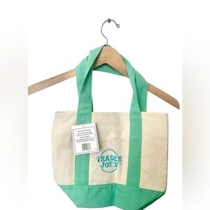 Trader Joe's Canvas Mini Tote Bag in Mint Green and Cream New With Tags Sold Out